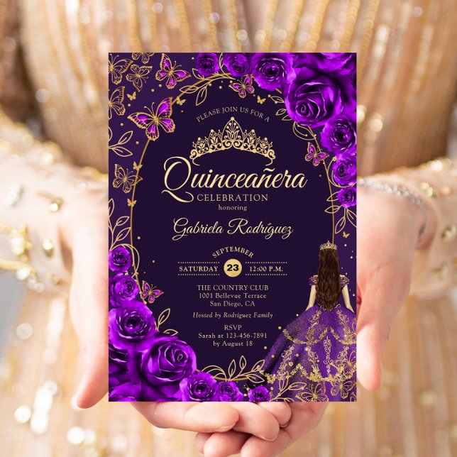 Invitation Quinceanera Purple Gold (Créateur téléchargé)
