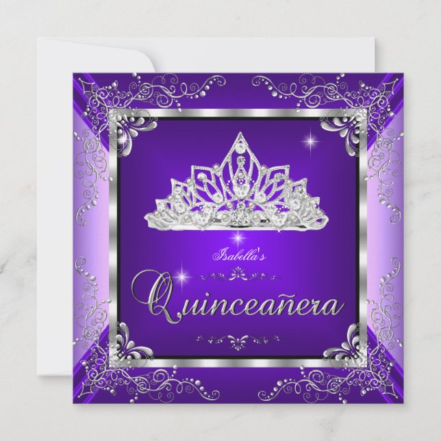 Invitation Quinceanera Purple Lavande Silver Diamond Tiara (Devant)