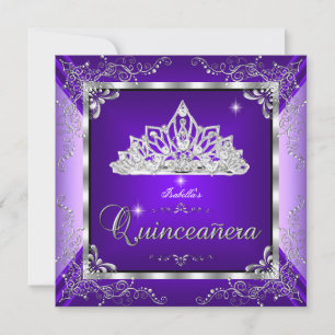 Invitation Quinceanera Purple Lavande Silver Diamond Tiara