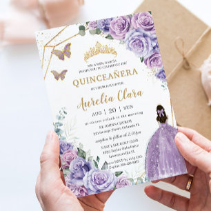 Invitation Quinceañera Purple Lavender Lilac Floral Princesse