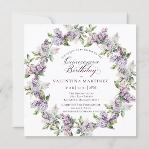 Invitation Quinceanera Purple Lilac Carré à fleurs de printem