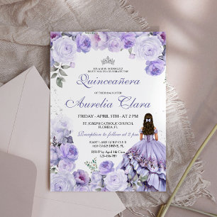 Invitation Quinceañera Purple Lilac Floral Princess Espagnol