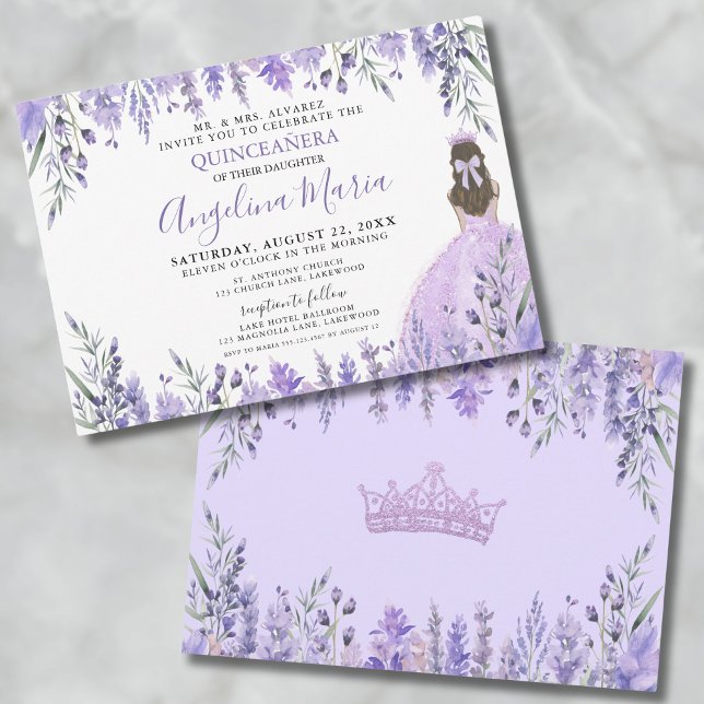 Invitation Quinceañera Purple Lilac Floral Princesse (Quinceañera Purple Lilac Floral Princess Invitation )