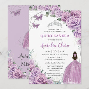 Invitation Quinceañera Purple Lilac Floral Princesse Annivers