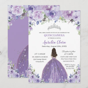 Invitation Quinceañera Purple Lilac Floral Princesse Annivers