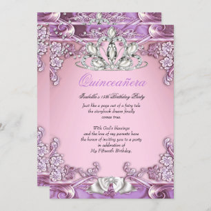 Invitation Quinceanera Purple Pink 15e fête d'anniversaire