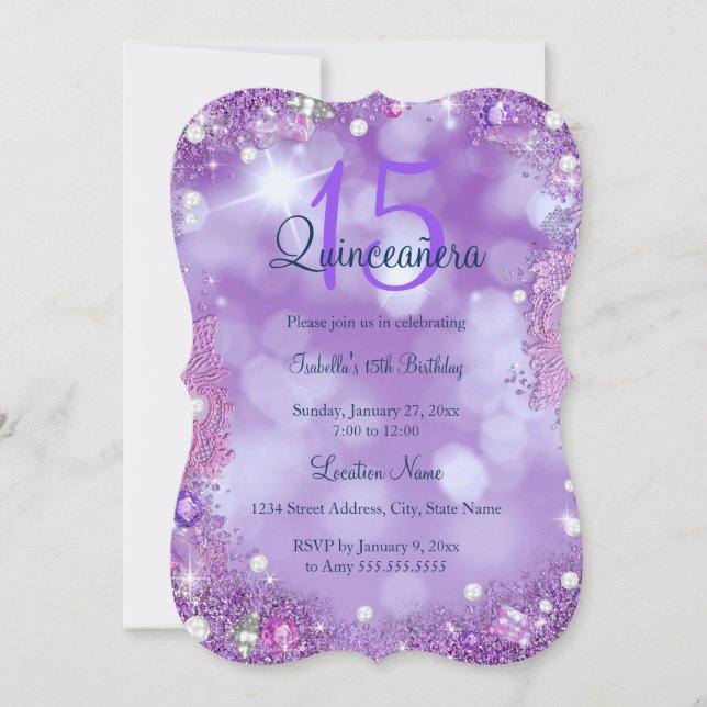 Invitation Quinceanera Purple Pink Ocean Sky fête d'anniversa (Devant)