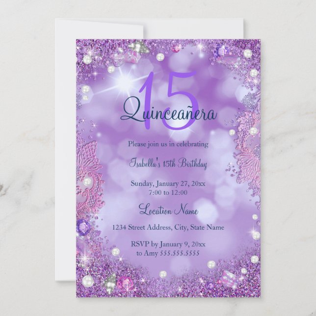 Invitation Quinceanera Purple Pink Ocean Sky fête d'anniversa (Devant)