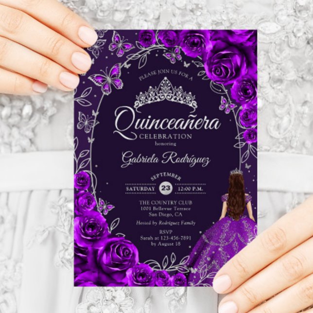 Invitation Quinceanera Purple Silver (Créateur téléchargé)