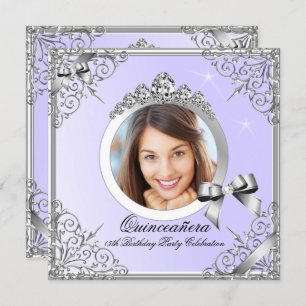 Invitation Quinceanera Purple Silver Photo 15 Anniversaire