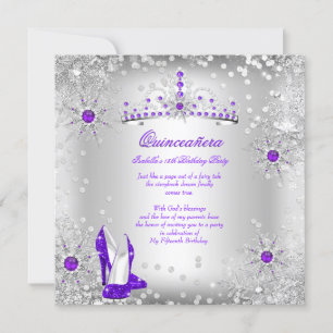 Invitation Quinceanera Purple Silver Winter Wonderland