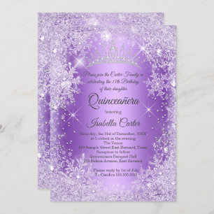 Invitation Quinceanera Purple Snowflake hiver Wonderland