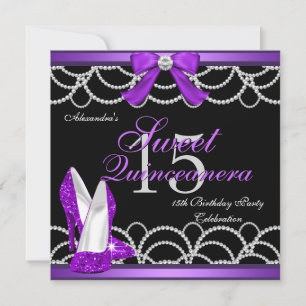 Invitation Quinceanera Purple Sweet 15 Parties scintillant Pa