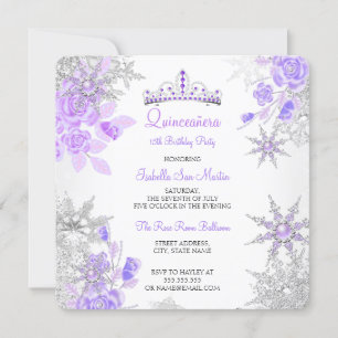 Invitation Quinceanera Purple Winter Wonderland Snowflake