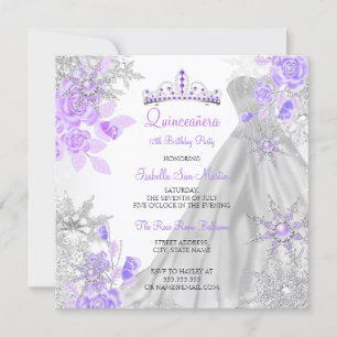 Invitation Quinceanera Purple Winter Wonderland Snowflake 2
