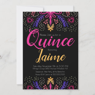 Invitation Quinceanera Quince amusant floral pointillé rose n
