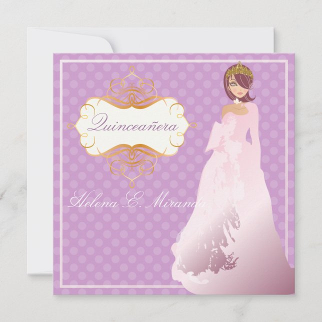 Invitation Quinceañera/Quince años princesse/arrière - plan d (Devant)