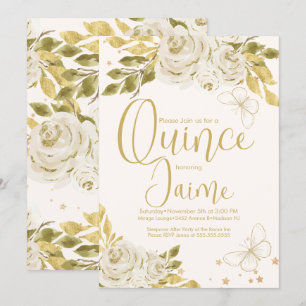 Invitation Quinceanera Quince Aquarelle Papillons ivoire