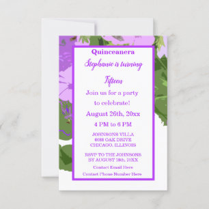Invitation Quinceanera Quinzième Anniversaire Purple Floral C