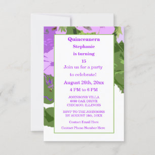 Invitation Quinceanera Quinzième anniversaire Purple Floral G