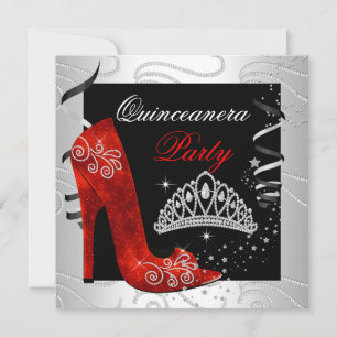 Invitation Quinceanera RED Diamond Black White Party