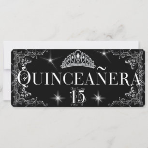 Invitation Quinceanera Regal Black Silver Tiara