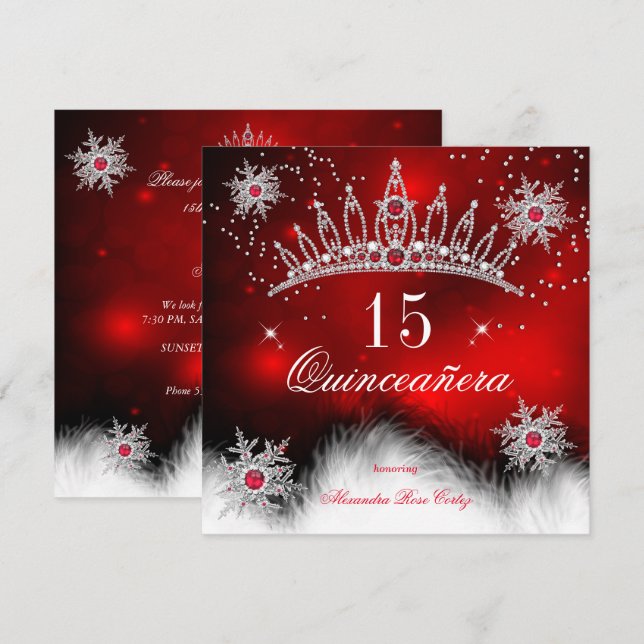 Invitation Quinceanera Regal Red Snowflake 15e anniversaire (Devant / Derrière)
