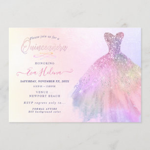 Invitation Quinceañera, Robe à paillettes, Barbe à papa paste