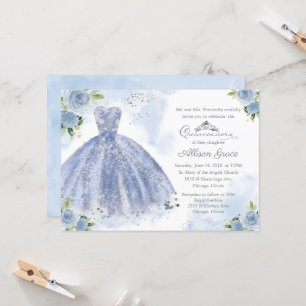 Invitation Quinceanera Robe Argent Bleu Clair