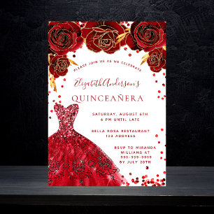Invitation Quinceanera robe blanche rouge rose luxe