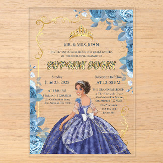 Invitation Quinceanera Robe Bleu Emeraude Acryliqu