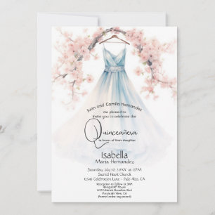 Invitation Quinceañera Robe bleu pâle Fleurs roses