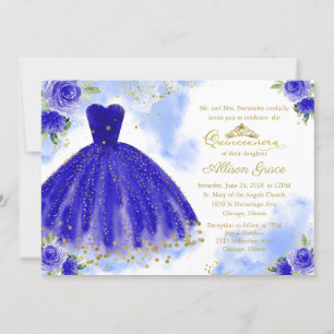 Invitation Quinceañera Robe Bleu Royal Bilingue
