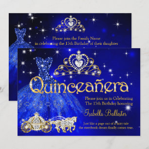Invitation Quinceanera Robe Bleue de 15 ans Couronne Carrosse