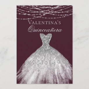 Invitation Quinceanera, robe étincelante de Diamond d'argent