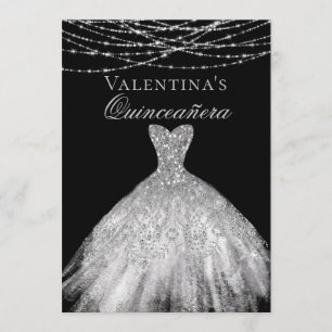 Invitation Quinceanera, robe étincelante de Diamond d'argent