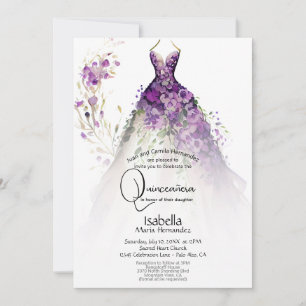 Invitation Quinceañera Robe Florale violette