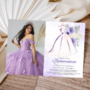 Invitation Quinceañera Robe Florale violette 15e anniversaire