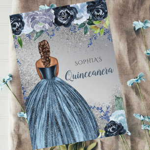 Invitation Quinceañera Robe Paillettes Bleu Budget