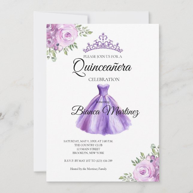 Invitation Quinceanera Robe Violette Mis Quince (Devant)