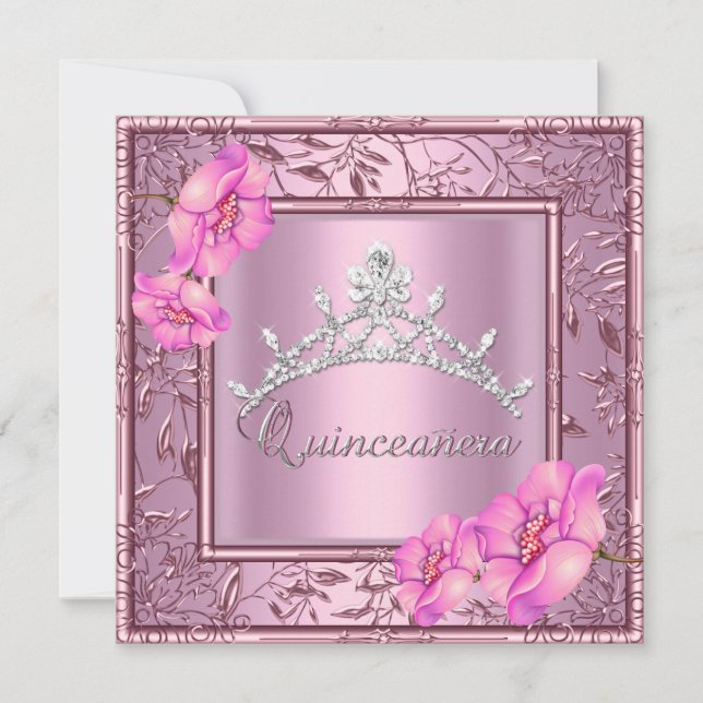 Invitation Quinceanera rose 15e anniversaire fête Pink Tiara (Devant)