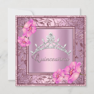 Invitation Quinceanera rose 15e anniversaire fête Pink Tiara