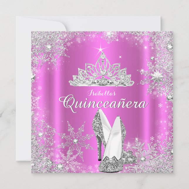 Invitation Quinceanera rose 15ème Soie Tiara fête d'anniversa (Devant)