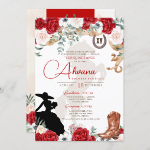 Invitation Quinceanera Rose Anémone Fancy Charra/Cowgirl