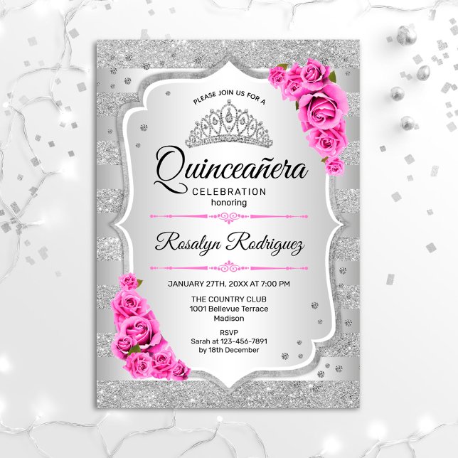 Invitation Quinceanera Rose Argent (Créateur téléchargé)