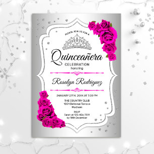 Invitation Quinceanera - Rose blanc argenté