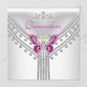 Invitation Quinceañera Rose Blanc Papillon Diamant 2