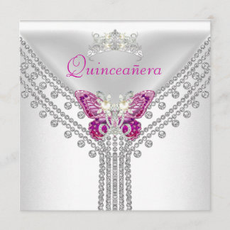 Invitation Quinceañera Rose Blanc Papillon Diamant 2