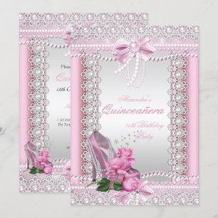 Invitation Quinceanera Rose Blanche Rose Roseau Talon Haut