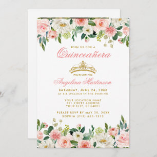 Invitation Quinceanera rose Blush Floral Couronne or photo